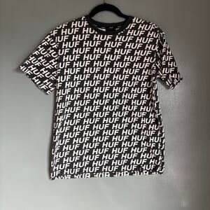 HUFF Men's Small Black White Logo Cotton Tee Shirt Casual Comfort Graphic Print